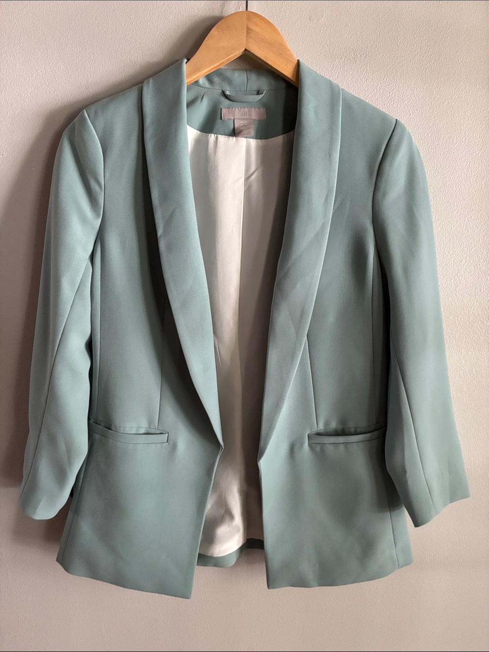 H&M Green Blazer XS Open Front 3/4 Sleeve Career Workwear